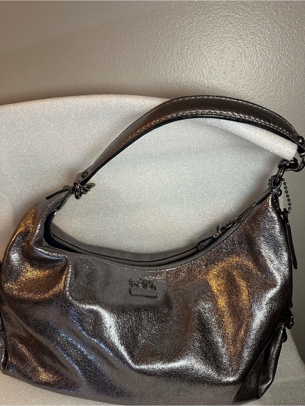 Coach Metallic Gunmetal Hobo Shoulder Bag